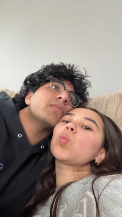 A playful close-up of us together